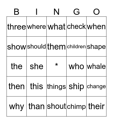 Ch, Sh, Th, Wh Bingo Card