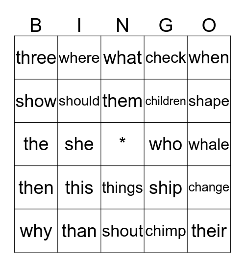 Ch, Sh, Th, Wh Bingo Card
