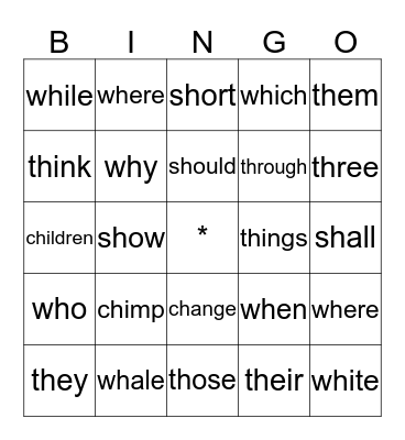 Ch, Sh, Th, Wh Bingo Card
