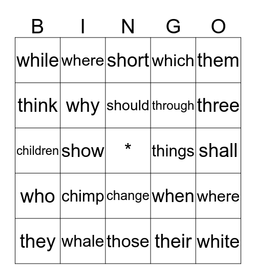 Ch, Sh, Th, Wh Bingo Card