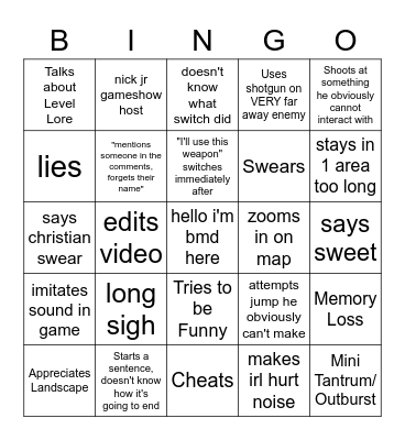 Taumpy Tearrs Bingo Card
