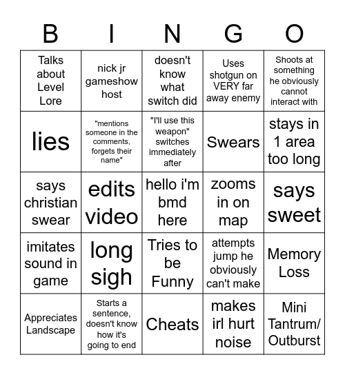 Taumpy Tearrs Bingo Card