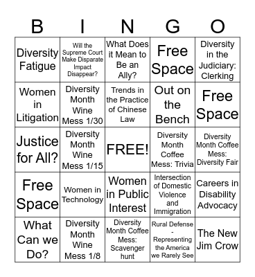 Diversity Month Bingo Card