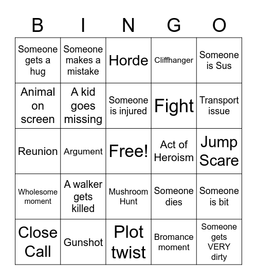 The Walking Dead Bingo Card