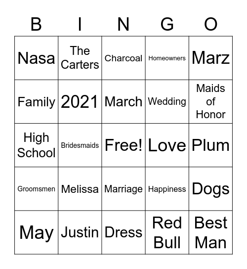 Bridal Shower Bingo! Bingo Card