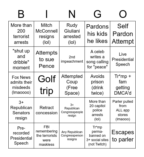 Series Finale of the 45th Presidency Bingo Card