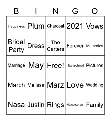 Bridal Bingo Card