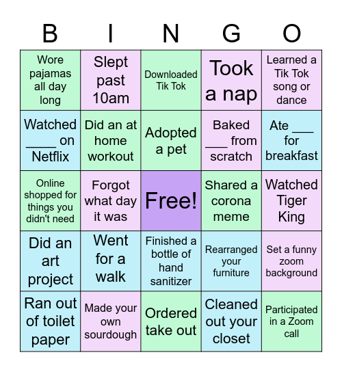 Quarantine Bingo Card