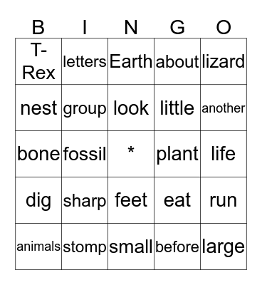 Dinosaurs Bingo Card