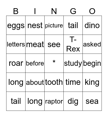 Dinosaurs Bingo Card