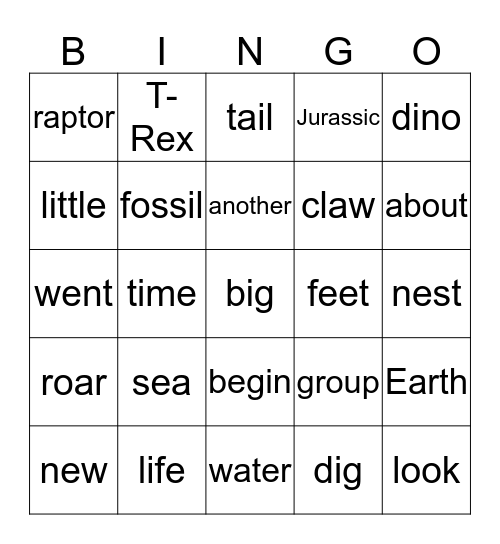 Dinosaurs Bingo Card