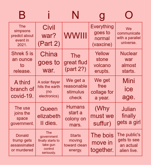 2021 Bingo Card