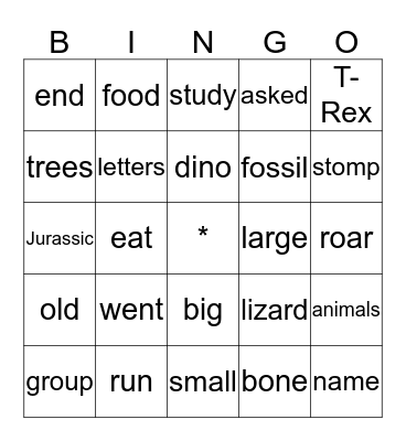 Dinosaurs Bingo Card