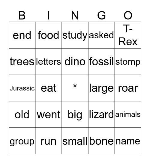 Dinosaurs Bingo Card