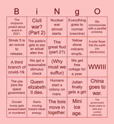 2021 Bingo Card