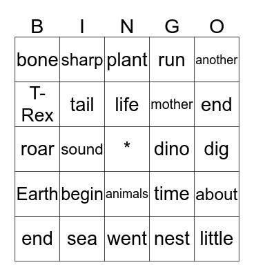 Dinosaurs Bingo Card
