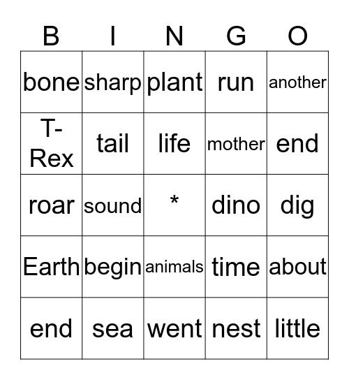 Dinosaurs Bingo Card