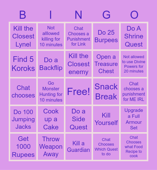 Zelda Bingo Card