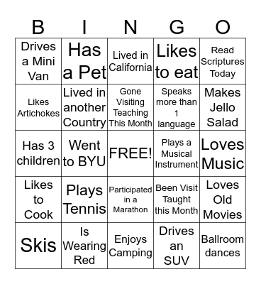 Friendship BINGO Card