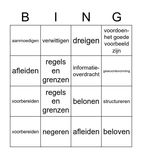 opvoedingsmiddelen Bingo Card