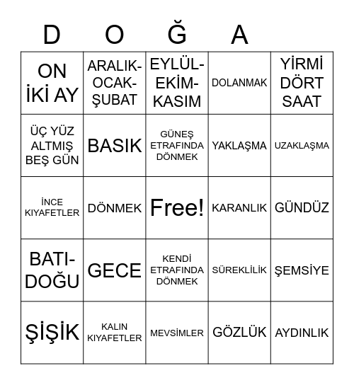 DOĞA ve HAYAT Bingo Card