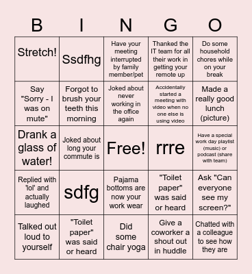 Remote Work Bingo Card