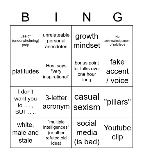 "Inspirational" guest speaker bingo Card