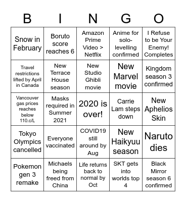 2021 Bingo Card