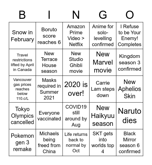 2021 Bingo Card