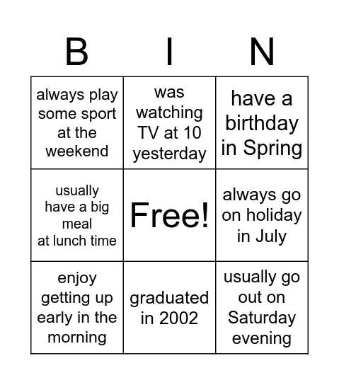 Untitled Bingo Card