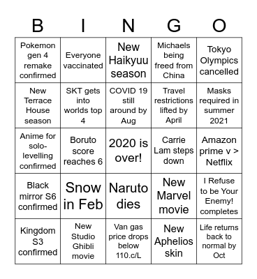 2021 BINGO Card