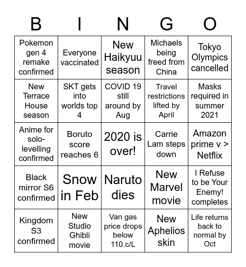 2021 BINGO Card