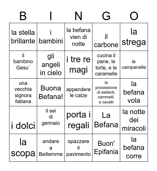 La Befana Bingo Card