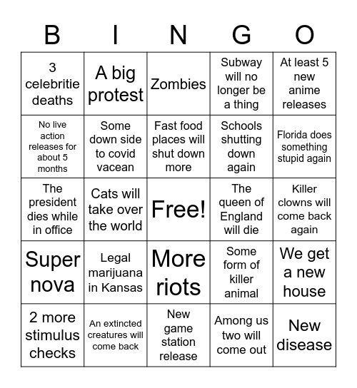 2021 Bing Bingo Card