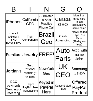 Bregger BINGO Card