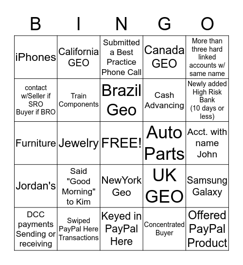 Bregger BINGO Card