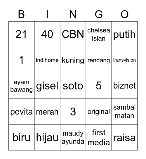 gio Bingo Card