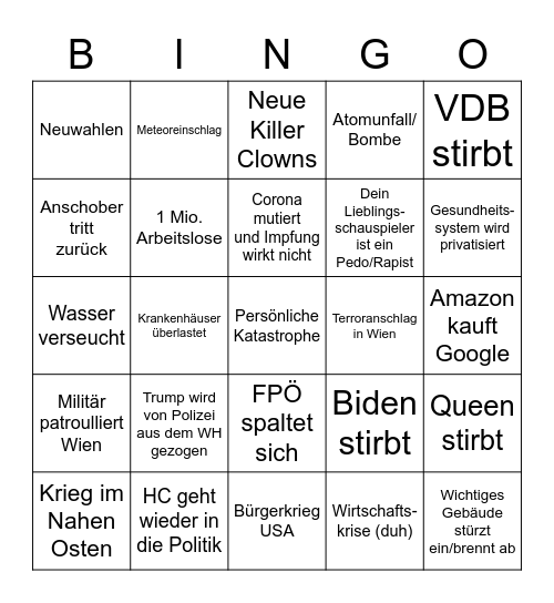 Bullshit 2021 Bingo Card