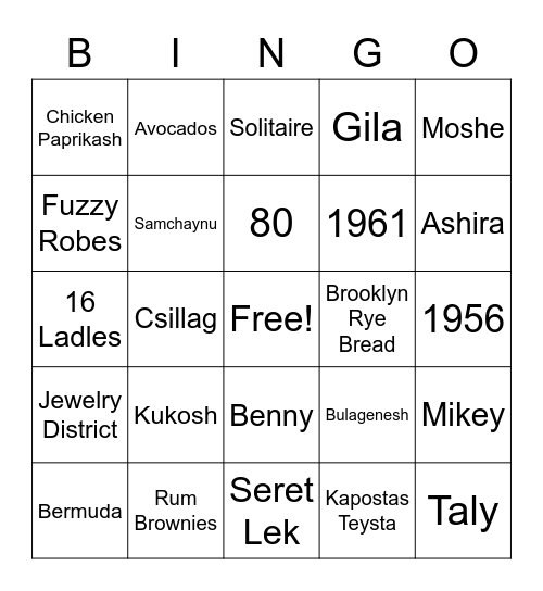 Babie Bingo Card