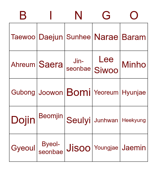 Beomjin Bingo Card