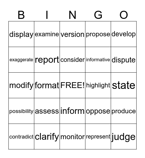 Fourth Grade Academic Vocabulary Bingo Card