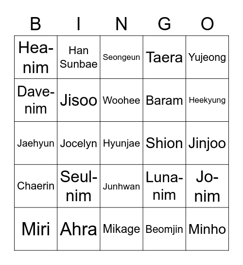 Kang Kihyun Bingo Card