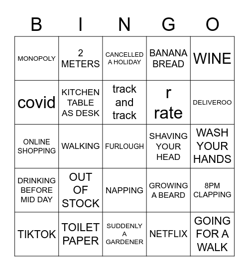 LOCKDOWN Bingo Card
