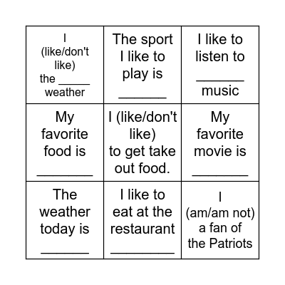 Small Talk Bingo Card