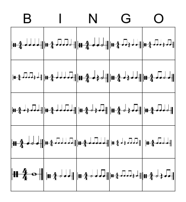 Rhythm Bingo Card