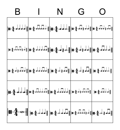 Rhythm Bingo Card