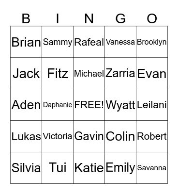 Primary Friends  Bingo Card