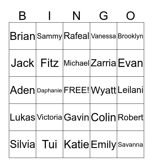 Primary Friends  Bingo Card