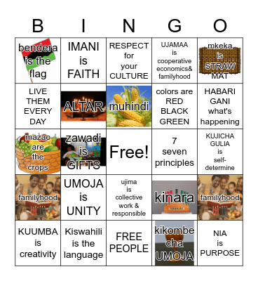 KWANZAA BINGO Card