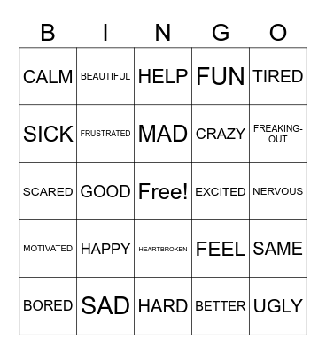 ASL 1- Emotions Bingo Card